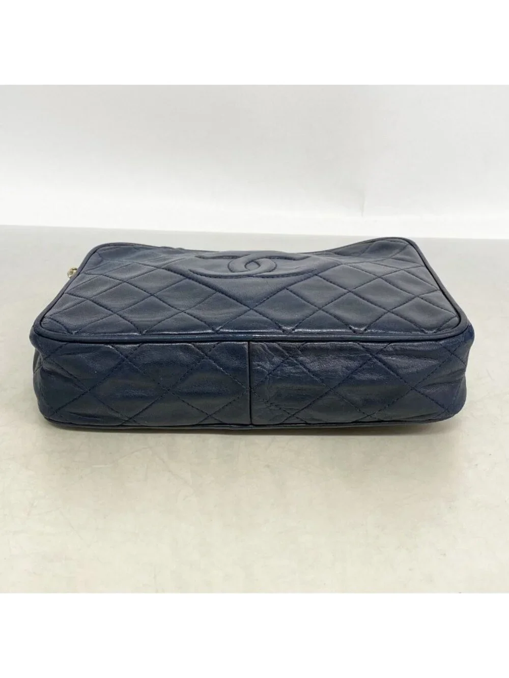 Chanel Shoulder Bag Quilted Lambskin Navy Gold